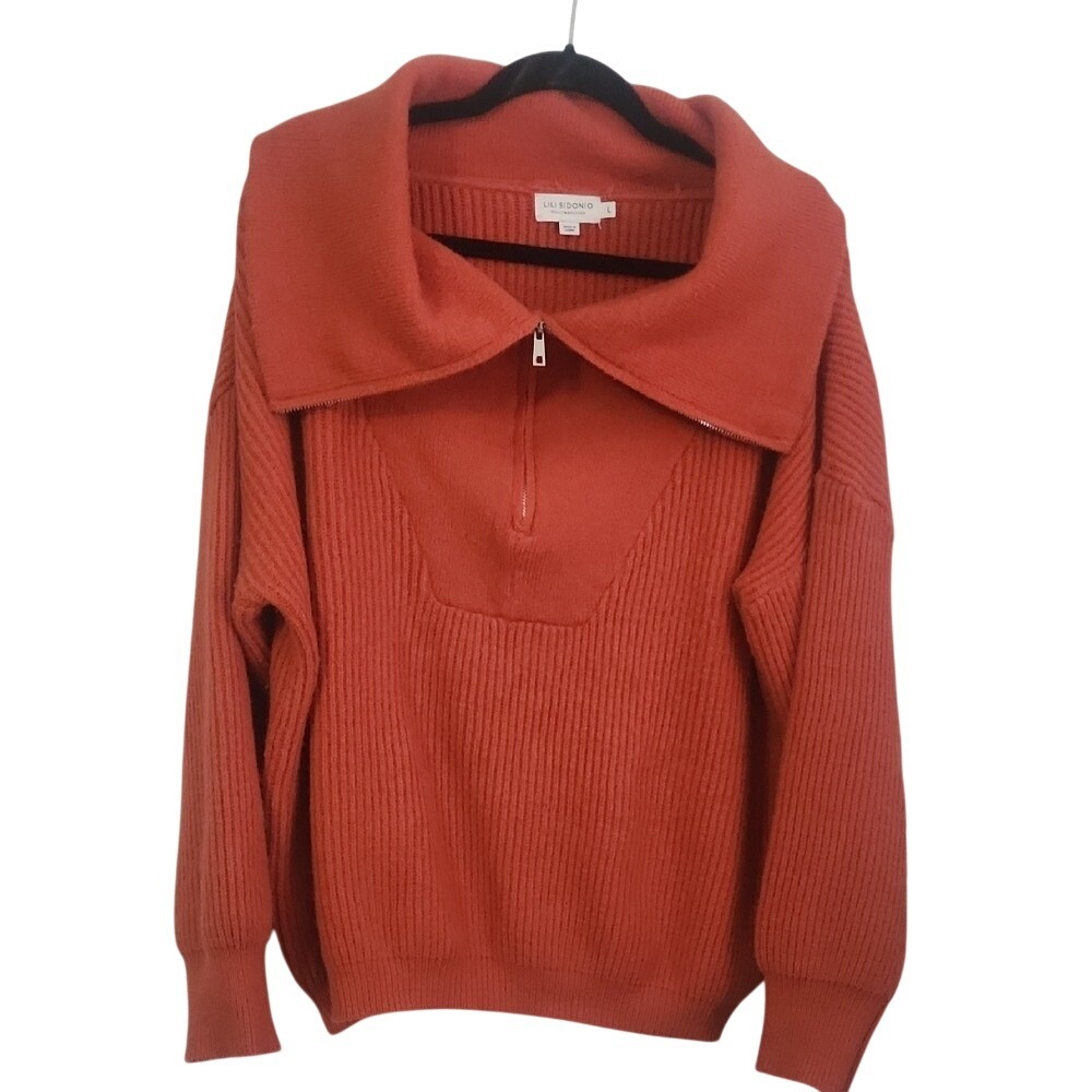 Lili Sidonio Molly Bracken Preppy Slouchy Sweater Rust Boho Cozy Large Layered